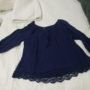 Rue21 Navy Blouse with Lace Trim